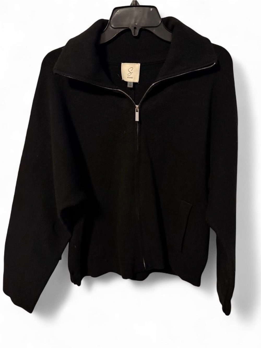 Sioni Black Zip-Up Collared Sweatshirt